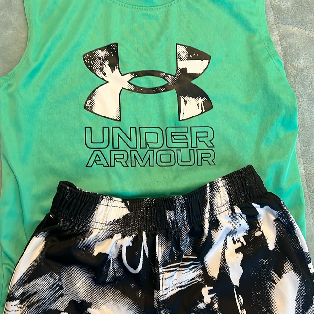 Youth Boys Under Armour Tank Top Shorts Set 7 Electric Green Black White Camo